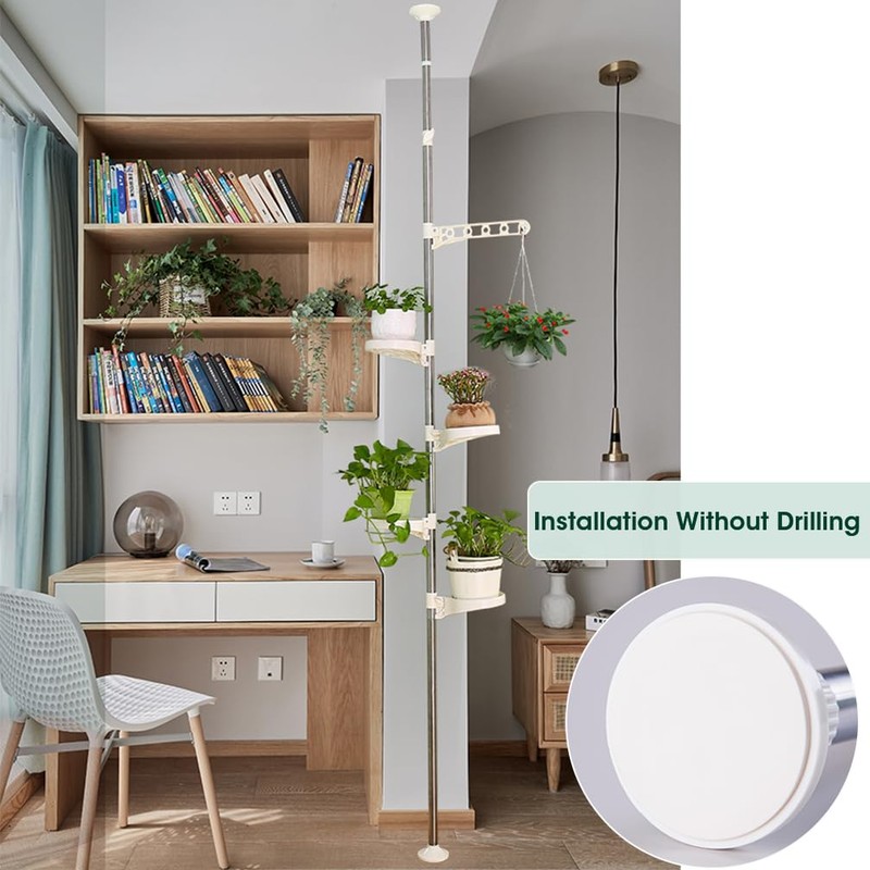 Hershii 5-Layer Indoor Plant Pole Spring Tension Rod Corner Flower