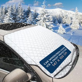 CUQOO Heavy Duty Car Windscreen Cover – Ultra-Thick Winter Snow, Ice & Frost Protector with UV & Water Resistance, All-Season Windshield Cover, Easy Fit for Cars, SUVs & Trucks - White