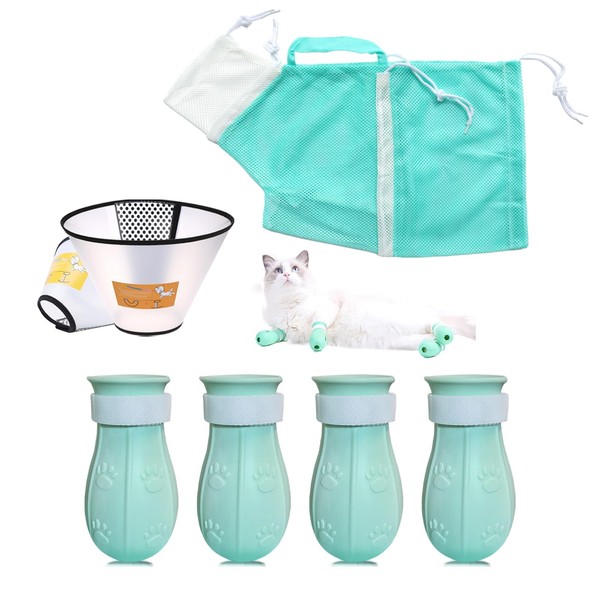 MSMUOEZ 7 Pieces of Cat Bathing Supplies,Anti-Scratch Silicone Cat Shoes,Cat