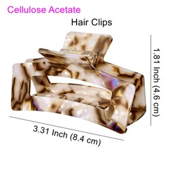 SINIDE Acetate Tortoise Shell Hair Claw Clips, Medium Cellulose Celluloid Claw Clip for Women Rectangle Banana Barrettes Clips Non-slip Jaw Clamps Styling Accessories for Long Thick Thin Hair (2 Pack)