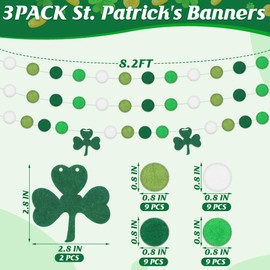 8.2 FT Shamrock Garland, 3 Pack St Patricks Day Banner, Felt Balls St Patrick Day Decorations, Adjustable St Patrick's Day Garland Pre-Assembled St Patricks Garland Hanging Wall Window Bookshelf