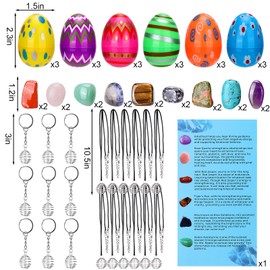 BABORUI 18pcs Prefilled Easter Eggs with Gemstones - DIY Necklace & Keychain Kit for Kids, Fun Easter Basket Stuffers, Egg Hunt Party Favors, Classroom Exchange Gift for Boys and Girls