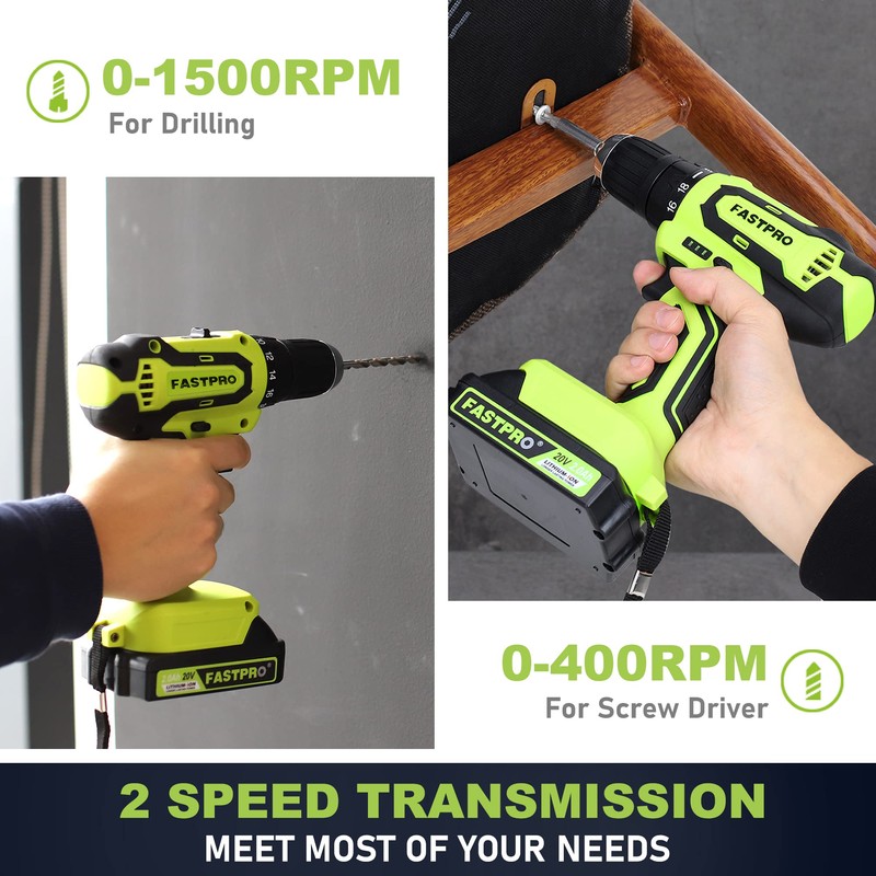 FASTPRO 177-Piece 20V Cordless Lithium-ion Drill Driver and Home Tool