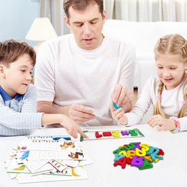 German Letters Learning Educational Games, Montessori Toy from 3 4 5 6 7 8 Years with 32 Double-Sided Scrabble Alphabet Flash Cards Children's Toy Wooden Preschool Enrolment Gift for Boys Girls