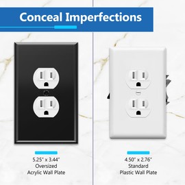 LIDER Duplex Receptacle Wall Plate, Mirrored Outlet Cover for Duplex Outlet, Plexiglass Outlet Cover, Reflective Finish, Acrylic Glass, Modern Upgrade, Oversized 1-Gang 5.25" x 3.44", Black, 5 Pack