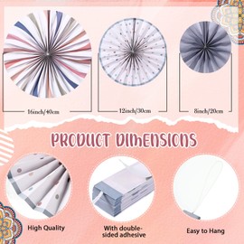 Sintuff 12 Pcs Hanging Paper Fans Decorations Back to School Colorful Round Paper Garlands Decor for Bulletin Board Wall School Classroom Decor Supplies Birthday Party Accessories (Boho)