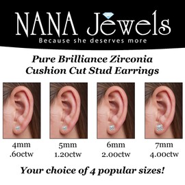 NANA Jewels 14K Solid Gold Post & Sterling Silver Cushion Cut CZ Stud Earrings Hypoallergenic, Yellow (4mm) 0.60ctw