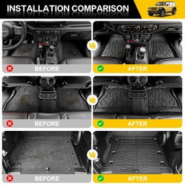 JTYZSM Cargo Mats for 2018-2025 Jeep Wrangler JL 4X4 Floor Liners with Trunk Mat All Weather TPE Protector Rear Floor Trunk Liners for 18-25 Wrangler JL 4X4 4 Door Accessories