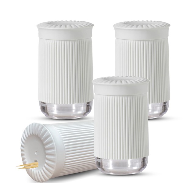 LELE LIFE 4Pcs Toothpick Holder Dispenser, Portable Dustproof with Lid