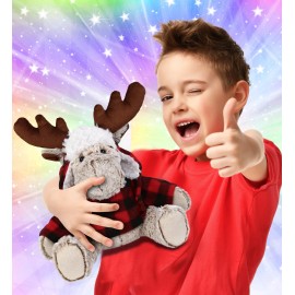 DolliBu Super Soft Huggable Plush Red Plaid Outfit Moose For Kids - 9 Inches