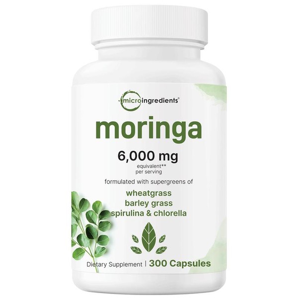Moringa Oleifera 6,000mg Equivalent | 300 Capsules with Supergreens Blend