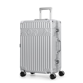 Krute Luggage with Spinner Wheels, 24inch Checked Luggage Zipperless PC+ABS Suitcase with TSA Lock with Aluminum Frame Silver