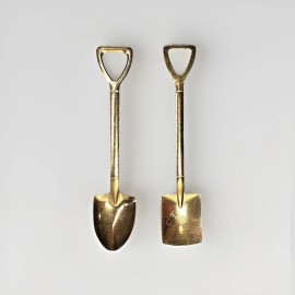 Miniature Gold Shovel Spoon Set 2-Pack Groundbreaking Spade & Square Point