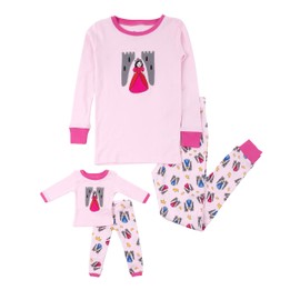 Leveret Kids Pajamas Matching Doll & Girls Pajamas 100% Cotton Pjs Set (Princess,Size 8 Years)