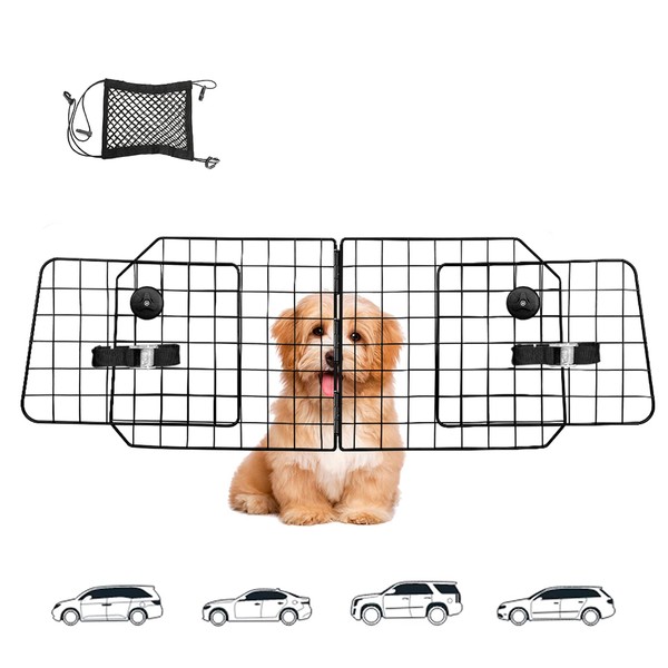 ERYTLLY Dog Car Barriers, Dog Barrier for SUV, Vehicles, Dividers, Dog Barrier for Car Heavy Duty Wire Adjustable Car Dog Barrier with Front Seat Mesh Pet Barrier Net Organizer (Black)