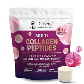 Dr. Berg Multi Collagen Peptides Powder Types I, II, III, V, X - Unflavored Collagen Powder w/ 14 g of Protein - Grass-Fed, Pasture-Raised & Wild-Caug
