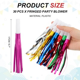 PATIKIL 30 Pcs Noise Makers, Metallic Fringed Noise Makers Party Whistles for Party Favor Supplies Birthday New Year, White/Rose Red
