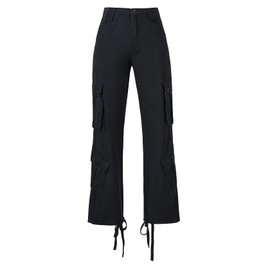 High Waisted Cargo Jeans for Women Straight Wide Leg Y2k Streetwear Cargo Pants Baggy Boyfriend Denim Pants with Pockets Black