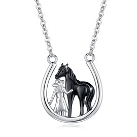 Horse Necklace for Women 925 Sterling Silver Infinity Pendant Jewelry Gift for Her Sister Mom Daughter Christmas Birthday (Horseshoe-Black)