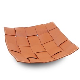 Hennaja PU Leather Valet Tray for Men, Key Bowl for Entryway Table, Bedside Nightstand Desk Catchall Storage Organizer Tray, EDC Dump Tray for Wallet, Keys, Coin, Jewelry(1-Brown Black)