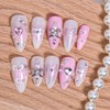 24Pcs Pink Press on Nails Long Almond Fake Nails Heart