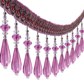 3Yard Teardrop Beaded Fringe Trim Decorative Crystal Tassel Border for Curtains, Tablecloths, Lampshades, Multi-Color Home Decor Edging (Purple)