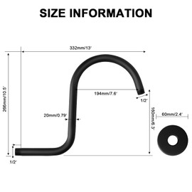 NearMoon High Rise S Shape Shower Extension Arm, Shower Head Extender Shower Arm with Flange, Standard 1/2" Connection- Bathroom Accessory, 13 Inch(Matte Black)