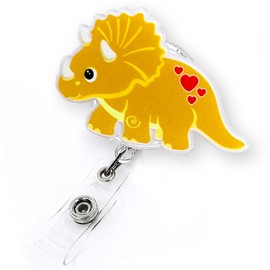 Cute Triceratops Badge Reel Retractable, Funny Dinosaur Badge Reel for Nurse Nursing Student RN CNA Medical Worker & Teacher, Pediatric Nurse Badge Holder with Alligator Clip & 24” Durable Nylon Cord