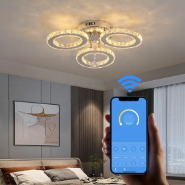 US Warehouse 27W LED Home Crystal Smart APP Ceiling Light With Remote Control BrightnessColor: Chrome, Lamp Power(W): 27W W43cm change 3 colors,remote control, app control, Number of Lights: 1 Bulb, Support Dimmer: Yes
