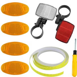 8 Piece Reflectors Bicycle Set, Includes 4 Pieces Cat's Eyes Bicycle Spoke Reflectors and 2 Pieces Bicycle Reflectors Front Rear and 1 Screwdriver and 8 m Reflective Strip, for Bicycle Children