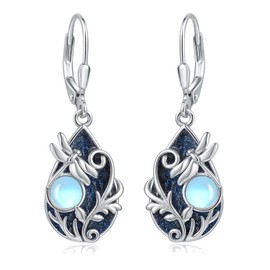 Dragonfly Earrings Sterling Silver Moonstone Filigree Teardrop Dangles Animal Celtic Jewelry Birthday Irish Gifts for Women(Animal earrings-dragonfly earrings)