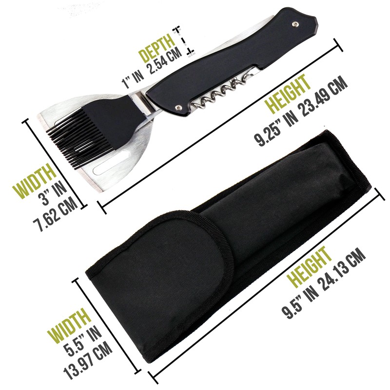 Iconikal 4-in-1 Folding Swiss Camping Grilling Tool, Turner, Brush, Fork,