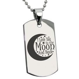 Tioneer Stainless Steel Crescent I Love You to the Moon and Back Dog Tag Pendant Necklace