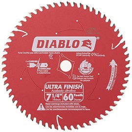 Diablo Ultra Finish Carbide Saw Blade for Wood - 7-1/4" Diameter, 60 ATB Teeth, 5/8" Arbor, .059" Kerf, 10� Hook Angle, .040" Plate, 8000 Max RPM - D0760A