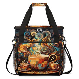 coffee beans cup cartoon Coffee Maker Carring Bag Travel Carrying Storage Tote Bag Compatible with Keurig K-Mini or K-Mini Plus Portable Single Serve Coffee Brewer Case with Pockets for K-cup Pods