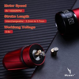 Mummy Rotary Tattoo Pen Tattoo Machine Japanese Coreless Motor Aluminium Frame 3.2 mm and 3.7 mm Line Length (Red)