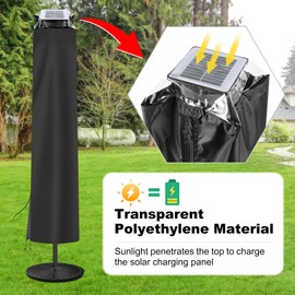 Ackmizz Solar Patio Umbrella Cover - Transparent Waterproof Top 420D Oxford Solar Led Umbrella Covers With Telescopic Pole. Parasol Cover For 7.5ft 8ft 9ft 10ft 11ft (Black)