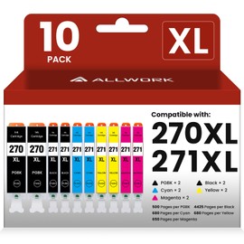 ALLWORK PGI270XL CLI271XL Compatible Ink Cartridges Replacement for Canon PGI-270XL CLI-271XL Works with Canon PIXMA MG5720 MG5721 MG5722 MG6820 MG6821 MG6822 TS6020 TS5020 10 Pack
