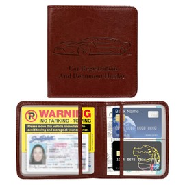 Yourkar Car Registration & Insurance Card Holder, Waterproof Leather Vehicle Glove Box Organizer with Magnetic Shut, Vehicle Wallet Accessories Case for Cards Document Driver License (Brown)