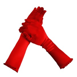 Cute Girls Wedding Dress Gloves Fancy Dress Gloves Beads Chain Girls Long Elbow Gloves Princess Satin Full Fingers Gloves Handwear Party Prom Satin Gloves Dress Mitts Birthday Christmas Gifts Red