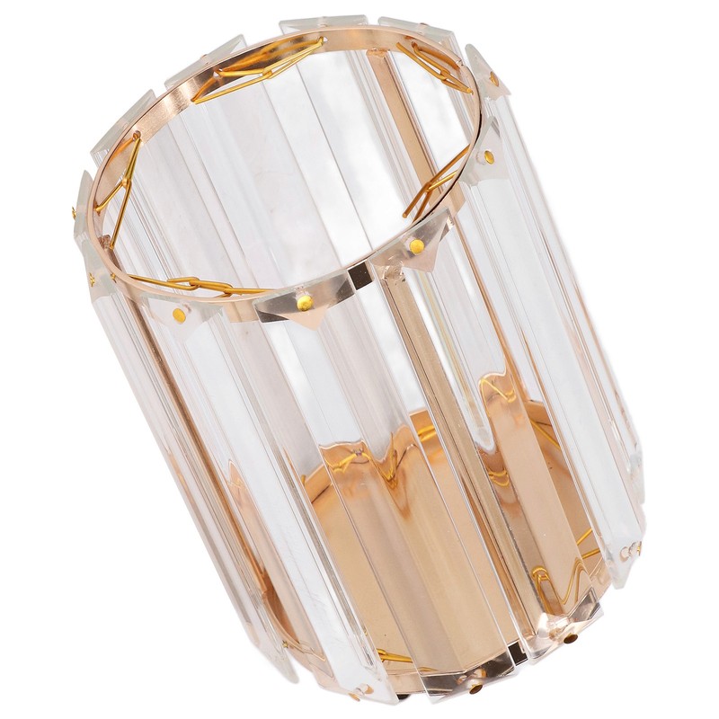 Cosmetic Brush Holder Transparent Glass Round Decorative Desktop Pen Storage