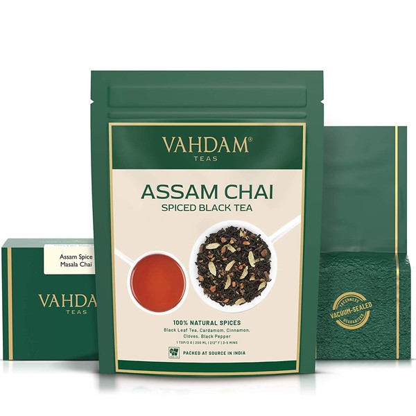 VAHDAM, Assam Spiced Chai Masala Tea (100 Cups) | 100% NATURAL SPICES | Assam Tea, Cardamom, Cinnamon, Clove, Black Pepper | Spicy Chai Tea Leaves | 100g (Set of 2)