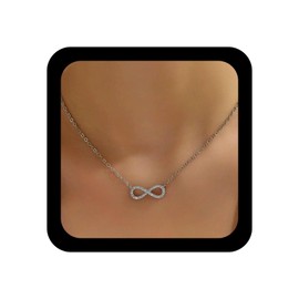 Andelaisi Boho Infinity Necklace Vintage Infinity Symbol Necklace Choker Sparkly Cz Infinity Pendant Necklace Cz Infinity Eternal Necklace for Women (Silver)