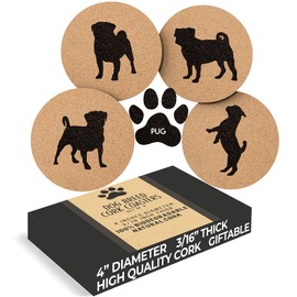 Pug Lovers Cork Drink Coasters - Set of 4 Dog Coasters with Protective Bottom | Pug Decor Coasters for Drinks| Great Gift Idea for Pug Moms & Dads