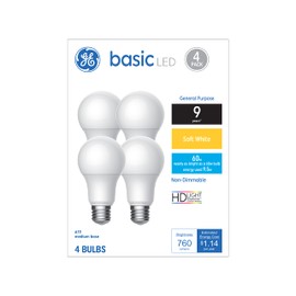 GE Basic Light Bulbs, 60 Watt, Soft White, A19 (4 Pack)