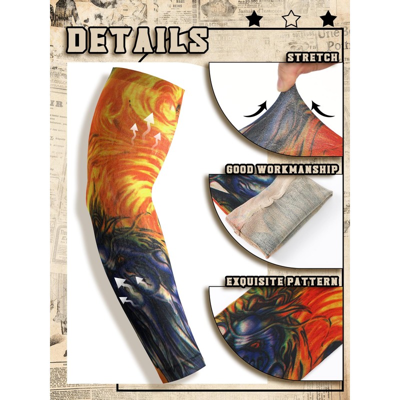 Geyoga 12 Pieces Tattoo Sleeves Set Fake Arm Sleeves Cover