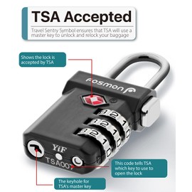 Fosmon TSA Accepted Luggage Locks, (3 Pack) Open Alert Indicator 3 Digit Combination Padlock Codes with Alloy Body and Release Button for Travel Bag, Suit Case & Luggage - Black