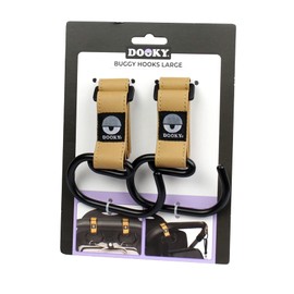 Dooky - Pram Hooks Large, Pack of 2 - Pram Hooks Buggy for Bags, Pram Clips Pendant Bag Hook - Aluminium - Brown - Universal Fit
