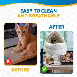 Cat Desk Bed with Scratching Post – Elevated Modern Perch for Desk, Window, or Shelf Use – Dual-Purpose Flat Surface or Plush Bed for Napping & Lounging – Space-Saving Indoor Cat Furniture