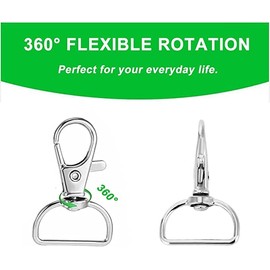 50 Pcs Swivel Clasp Hooks, BetterJonny 25mm D Ring Clip Lanyard Hardware 360° Metal Key Chain Clip Hook Lobster Claw Clasp for DIY Keychain Sewing Projects(Silver)